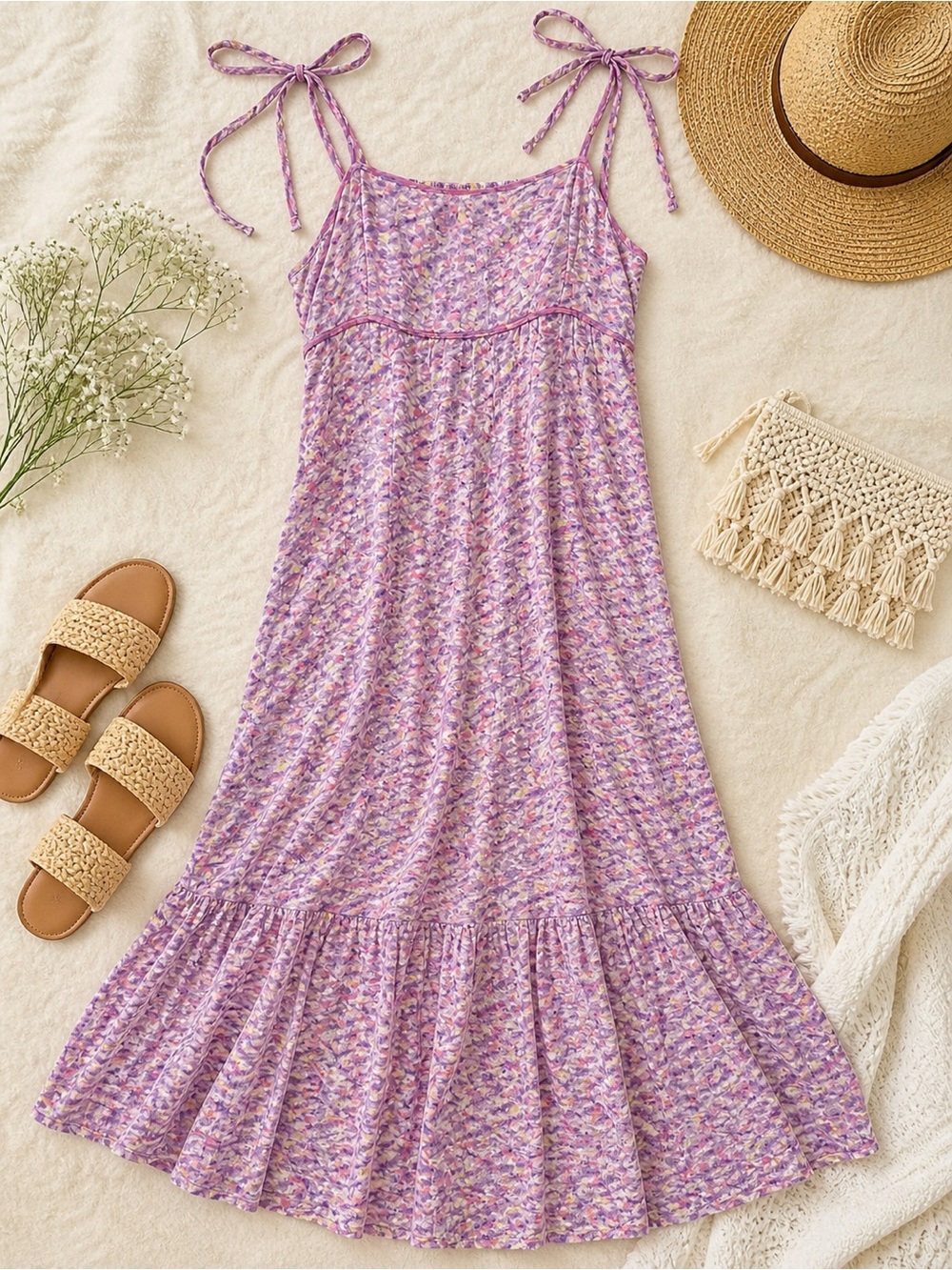 Saltwater Luxe Loe Midi Dress Tie Strap Boho Smocked Back Size S NWT - Picture 2 of 6